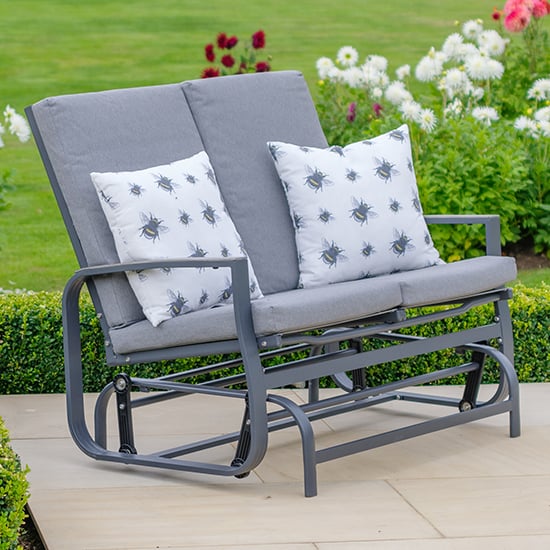 Photo of Thirsk outdoor cushioned 2 seater glider bench in graphite grey