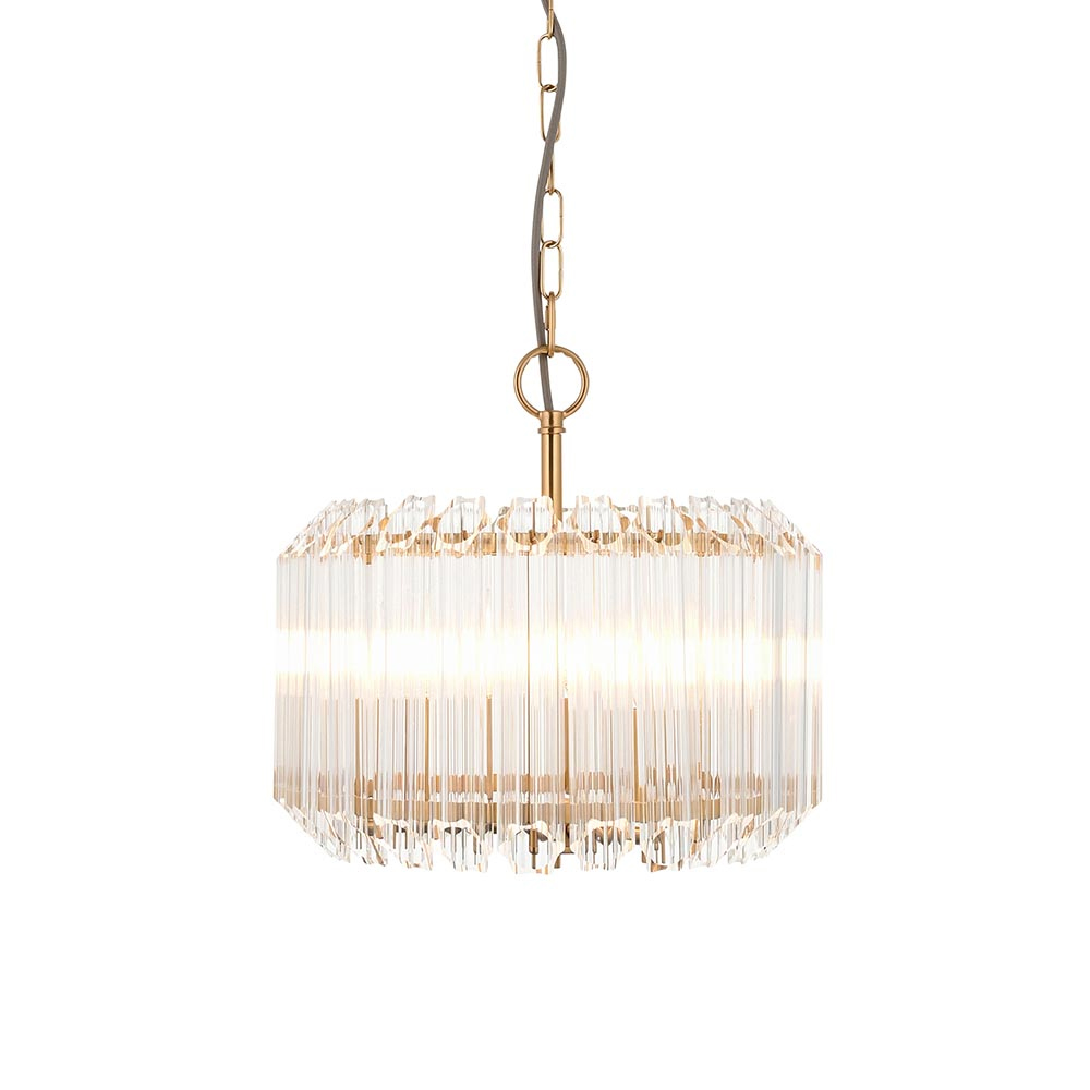 Thomas 3 Light Hexagonal Glass Pendant Light In Brushed Aged Brass