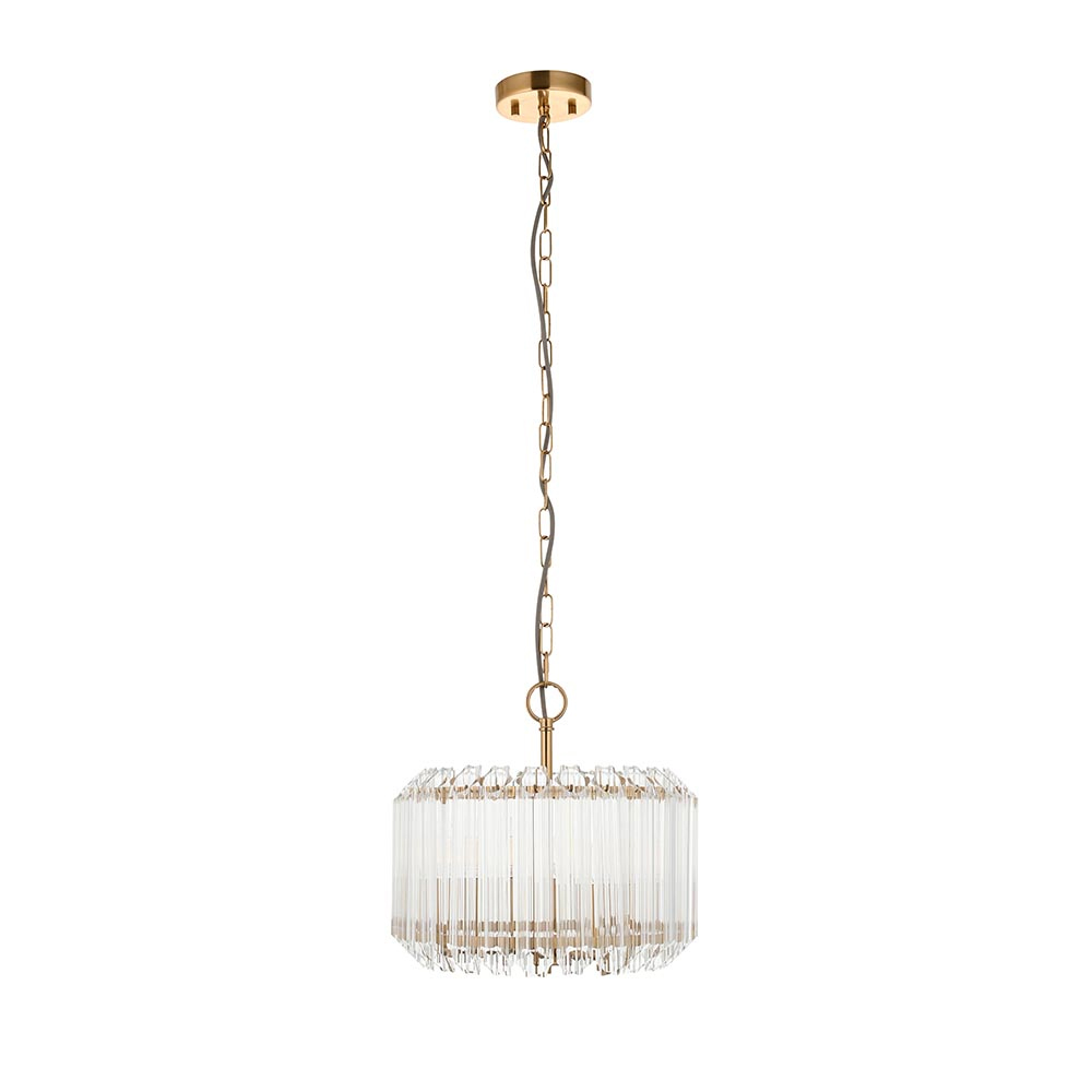 Thomas 3 Light Hexagonal Glass Pendant Light In Brushed Aged Brass