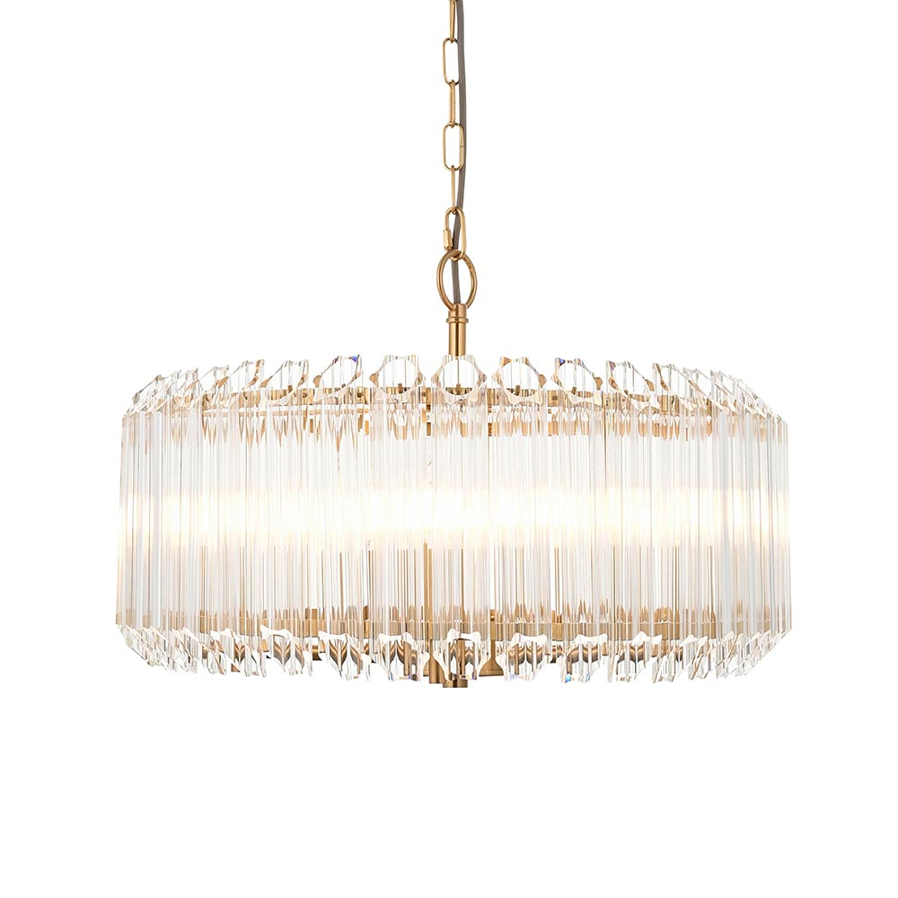 Thomas 5 Light Hexagonal Glass Pendant Light In Brushed Aged Brass