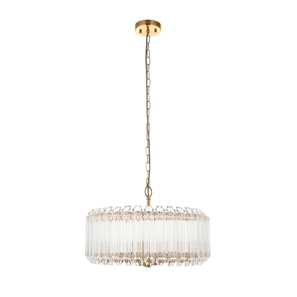 Thomas 5 Light Hexagonal Glass Pendant Light In Brushed Aged Brass