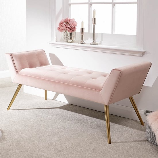 Totnes Fabric Upholstered Hallway Bench In Blush Pink_1