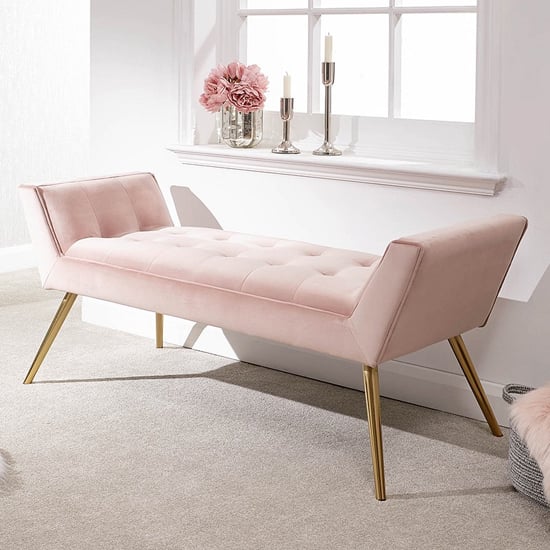 Photo of Totnes fabric upholstered hallway bench in blush pink