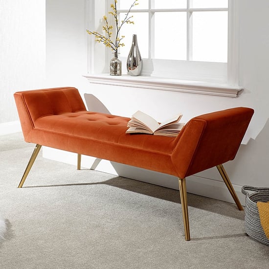 Product photograph of Totnes Fabric Upholstered Hallway Bench In Russet from Furniture in Fashion