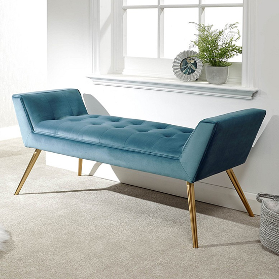 Photo of Totnes fabric upholstered hallway bench in teal