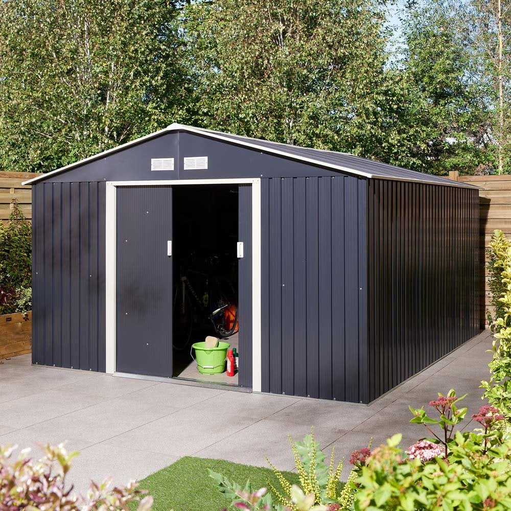 Thorpe Metal Garden Apex Shed In Dark Grey 10x12