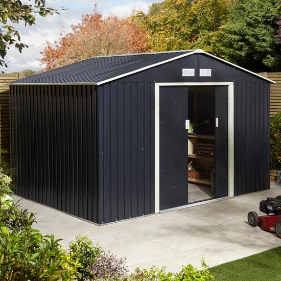 Photo of Thorpe metal 10x8 apex shed in dark grey