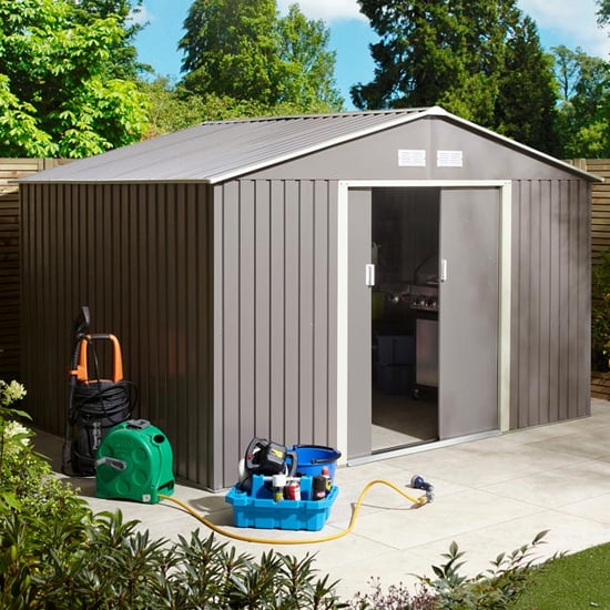 Thorpe Metal 10x8 Apex Shed In Light Grey