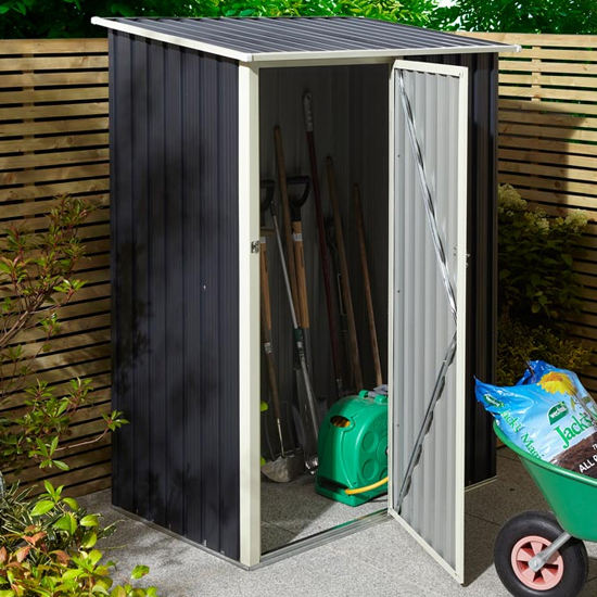 Product photograph of Thorpe Metal 5x3 Pent Shed In Dark Grey from Furniture in Fashion