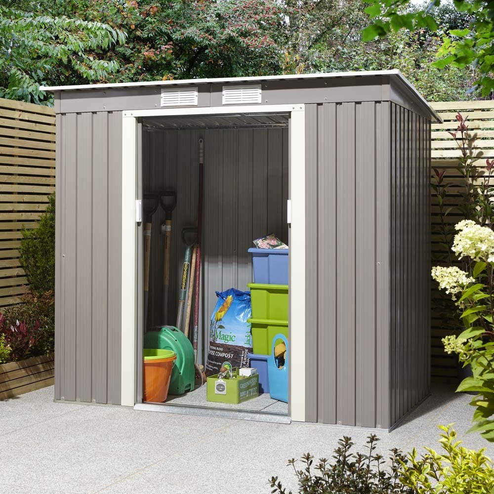Thorpe Metal Garden Pent Shed Foundation Kit In Light Grey 6x4