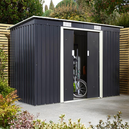 Product photograph of Thorpe Metal 8x4 Pent Shed In Dark Grey from Furniture in Fashion