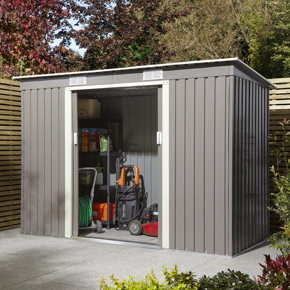 Thorpe Metal Garden Pent Shed Foundation Kit In Light Grey 8x4