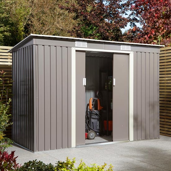 Thorpe Metal 8x4 Pent Shed In Light Grey