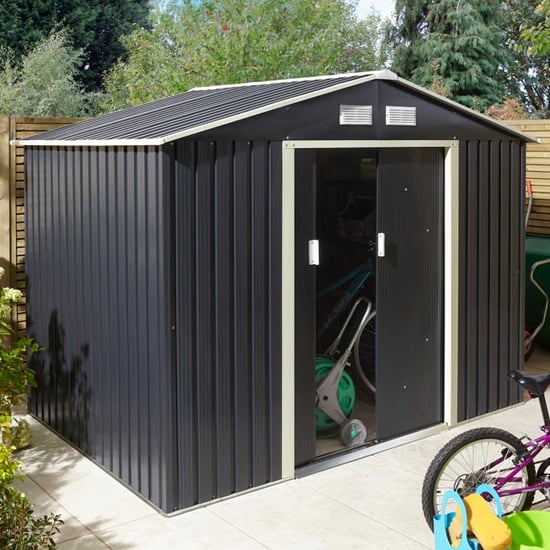 Photo of Thorpe metal 8x6 apex shed in dark grey