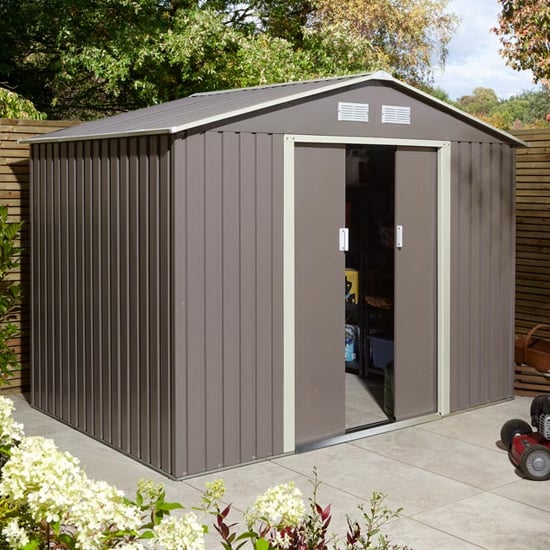 Product photograph of Thorpe Metal 8x6 Apex Shed In Light Grey from Furniture in Fashion