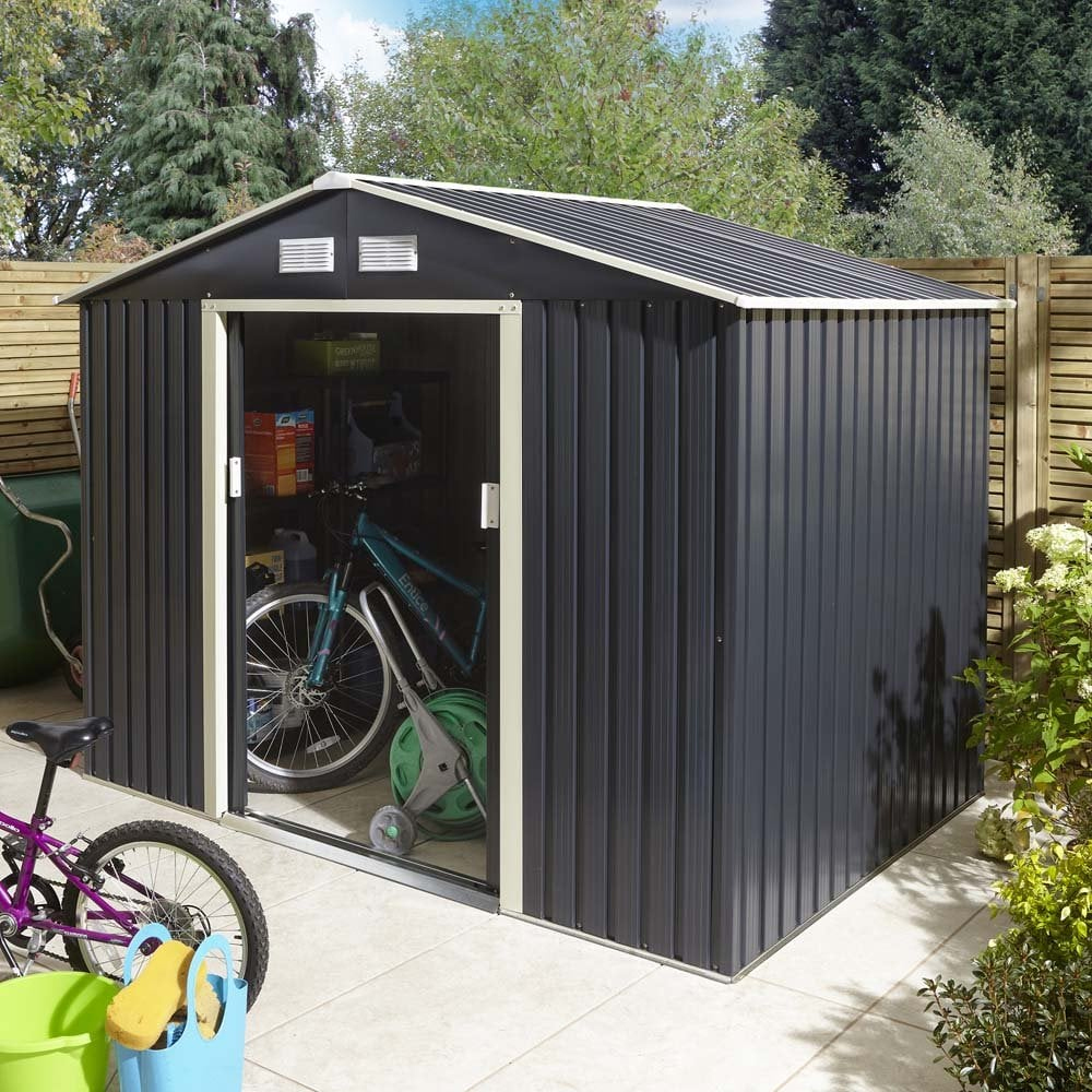 Thorpe Metal Garden Pent Shed Foundation Kit In Dark Grey 8x6