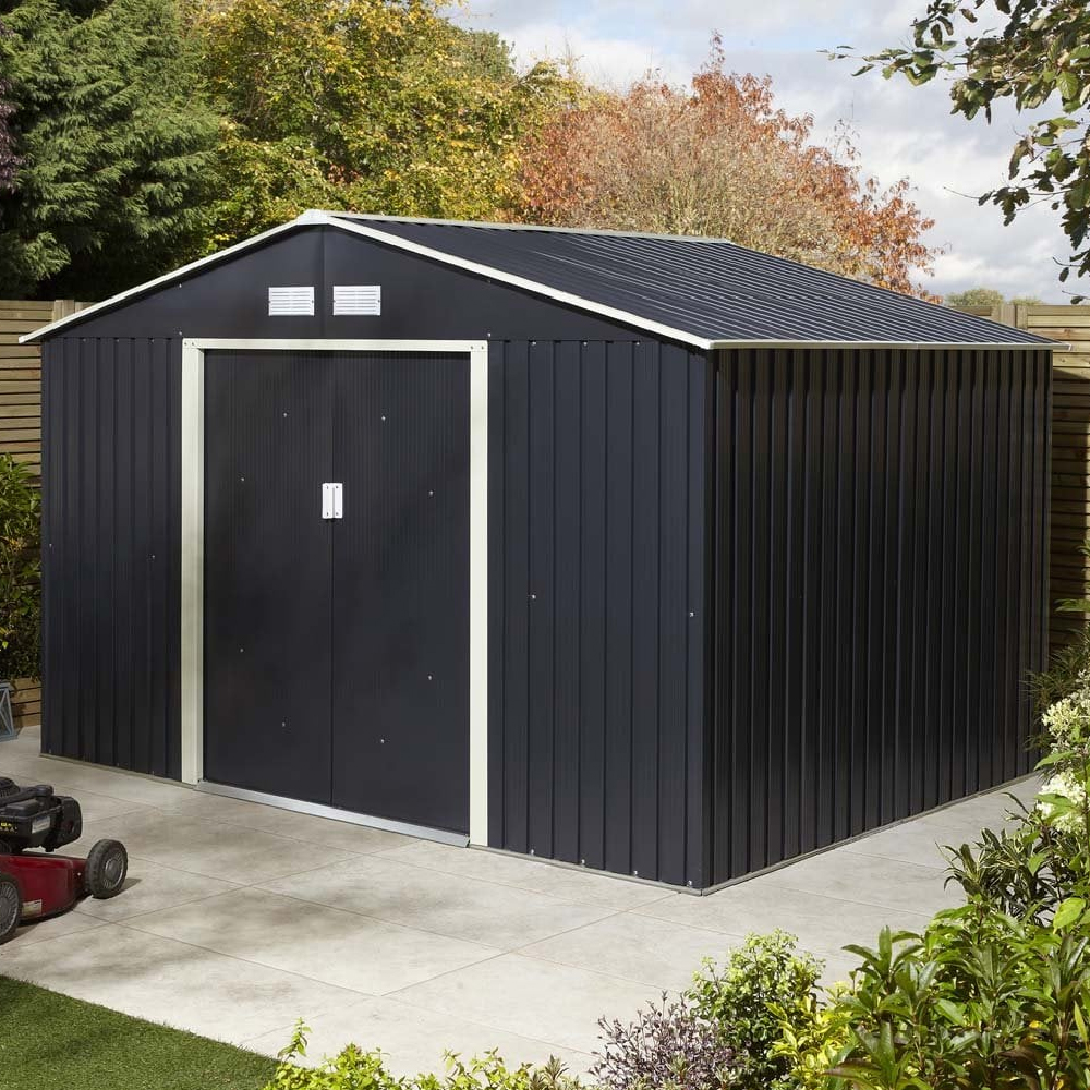 Thorpe Metal Garden Apex Shed In Dark Grey 10x8