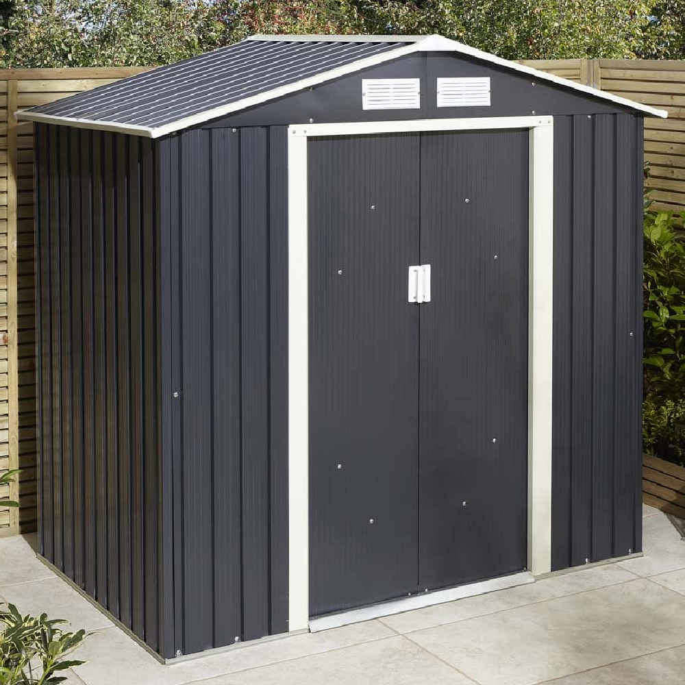 Thorpe Metal Garden Apex Shed In Dark Grey 6x4