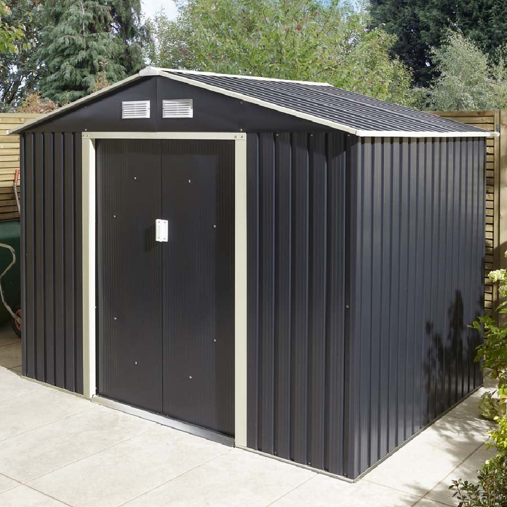 Thorpe Metal Garden Apex Shed In Dark Grey 8x6