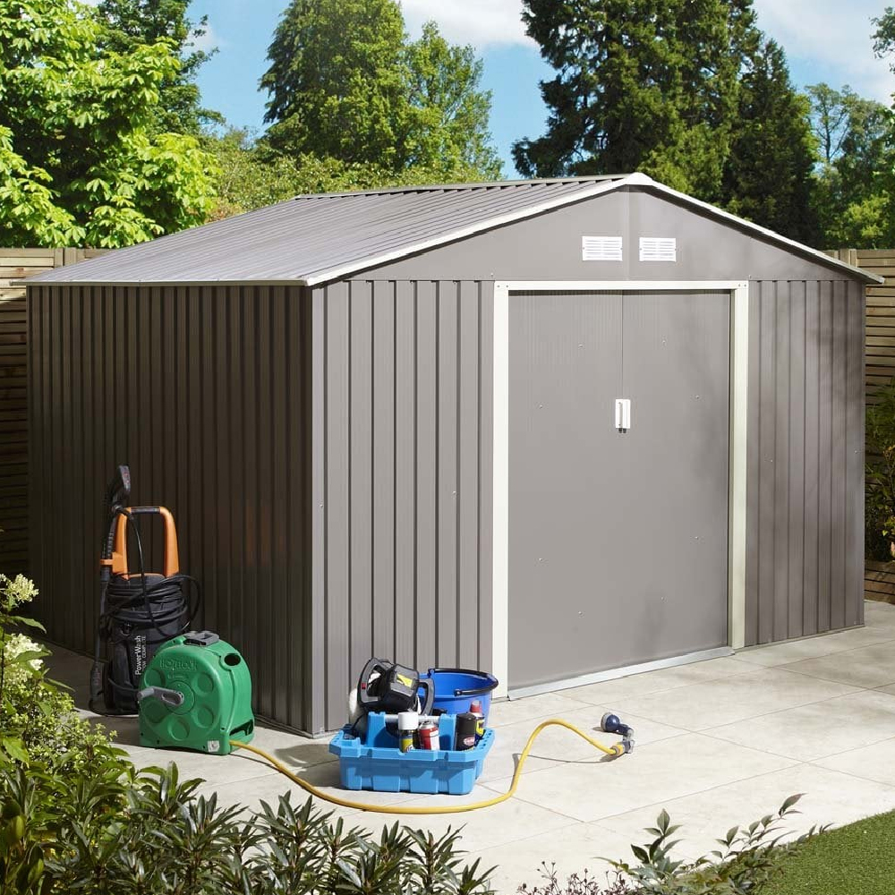 Thorpe Metal Garden Apex Shed In Light Grey 10x8