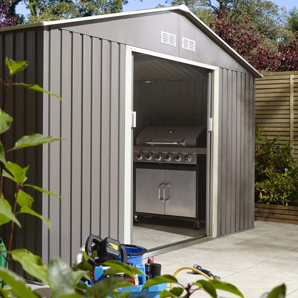 Thorpe Metal Garden Apex Shed In Light Grey 10x8