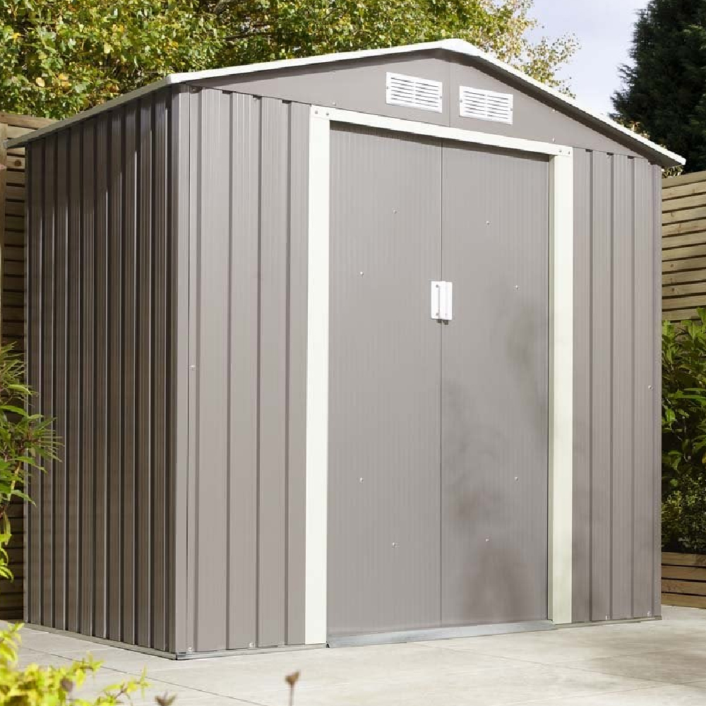 Thorpe Metal Garden Apex Shed In Light Grey 6x4