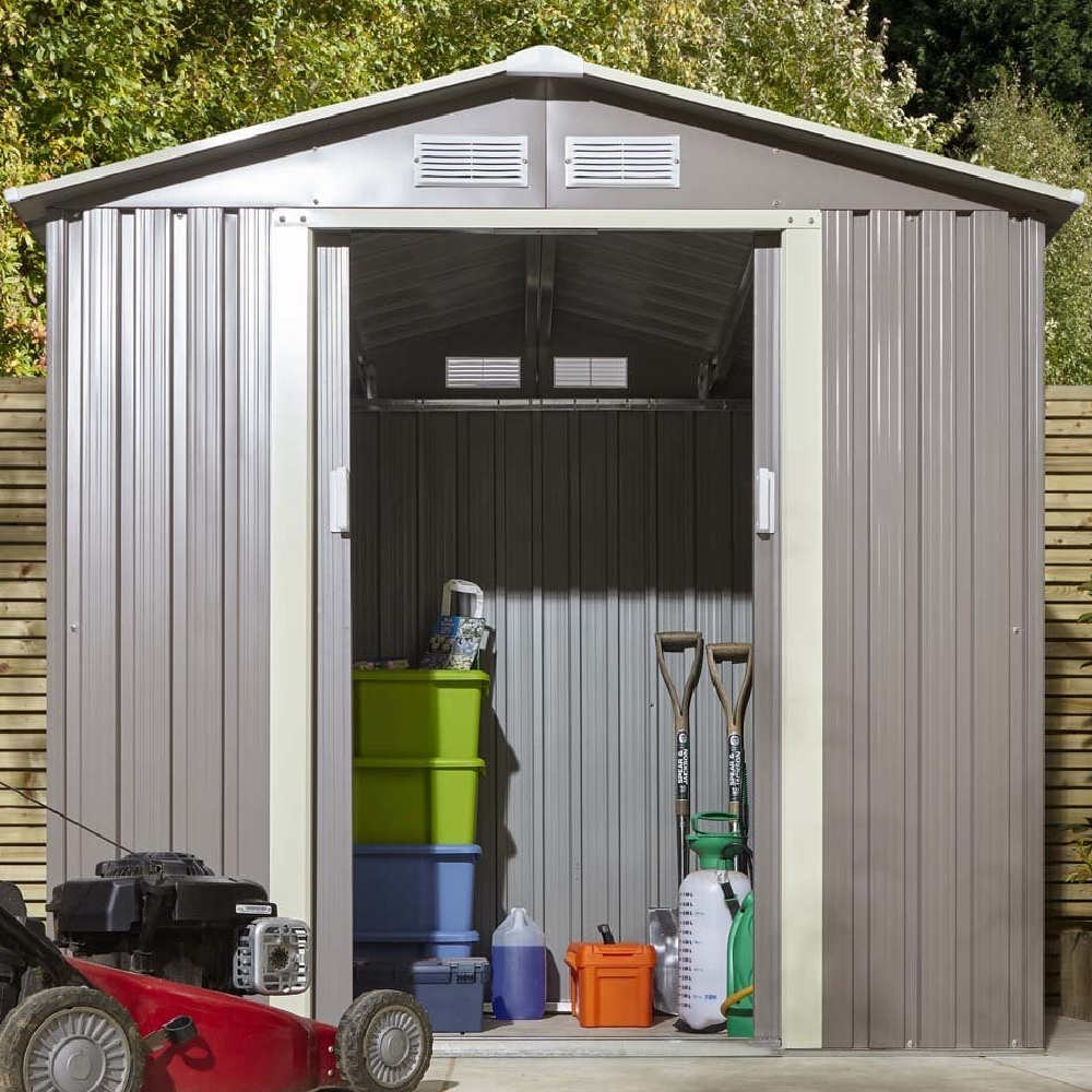 Thorpe Metal Garden Apex Shed In Light Grey 6x4