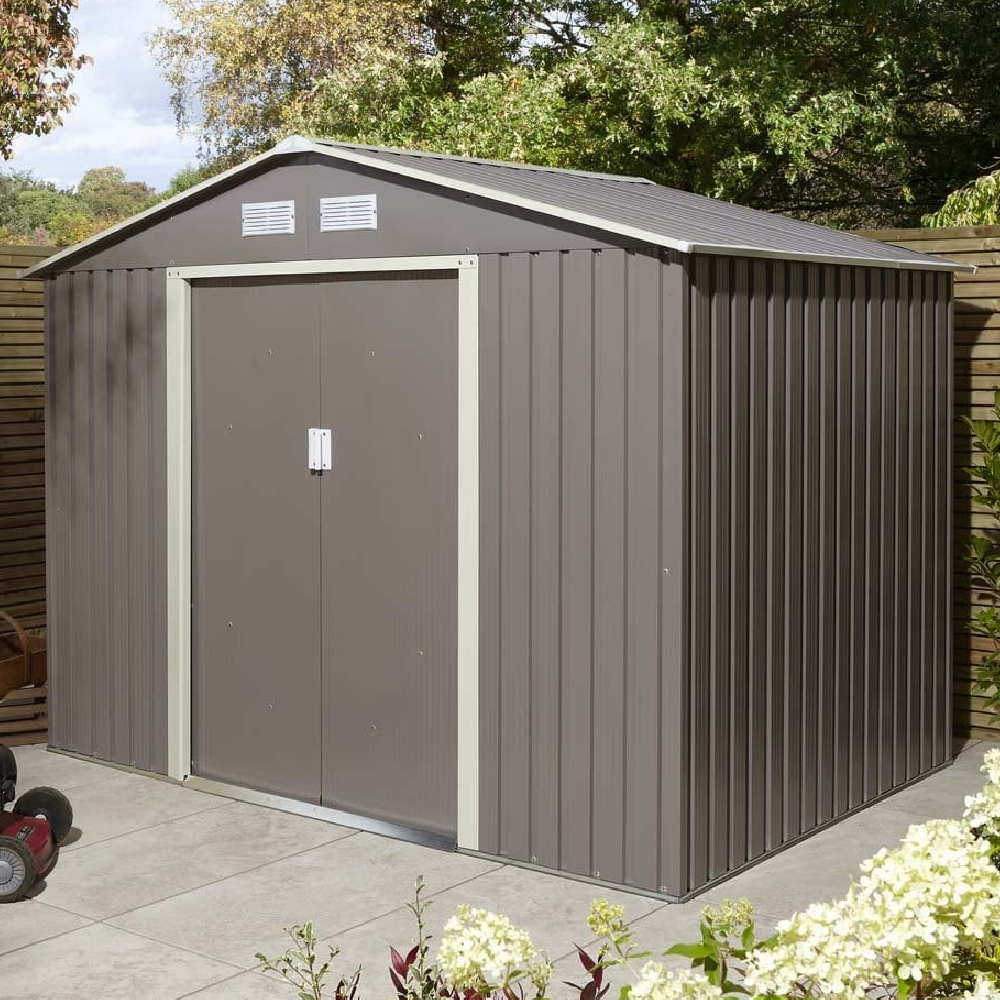 Thorpe Metal Garden Apex Shed In Light Grey 8x6