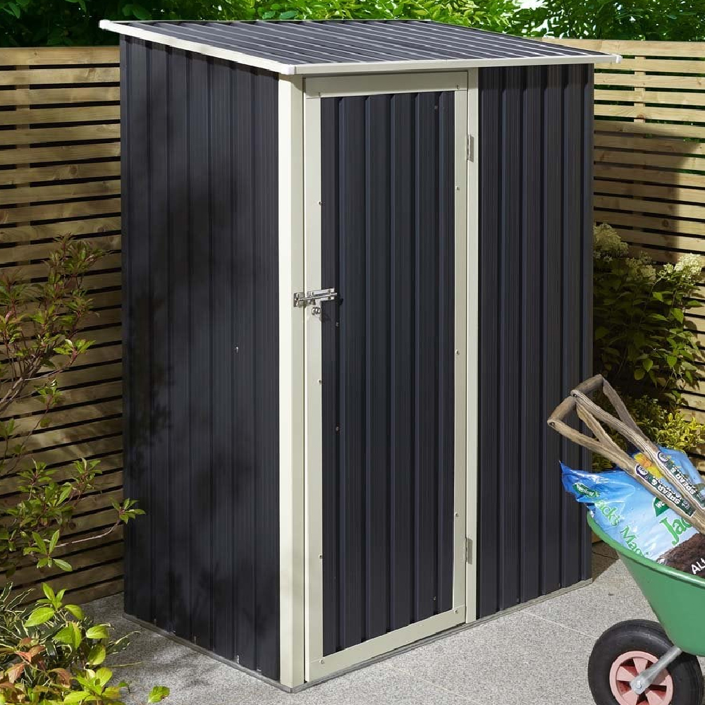 Thorpe Metal Garden Pent Shed In Dark Grey 5x3