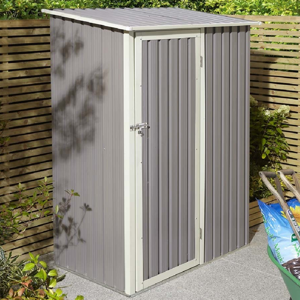 Thorpe Metal Garden Pent Shed In Light Grey 5x3