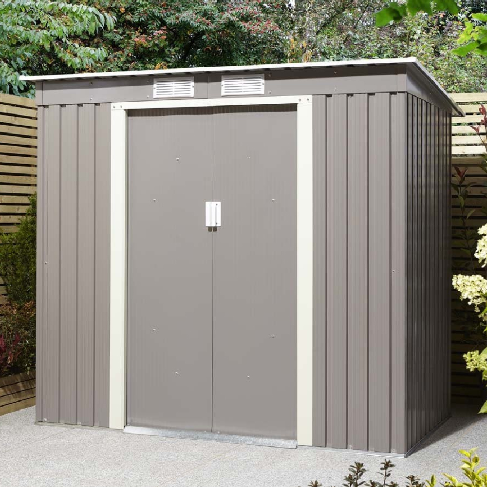 Thorpe Metal Garden Pent Shed In Light Grey 6x4