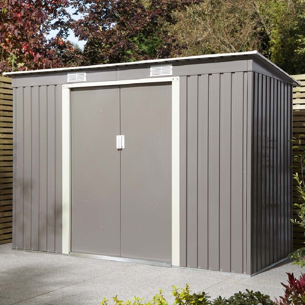 Thorpe Metal Garden Pent Shed In Light Grey 8x4