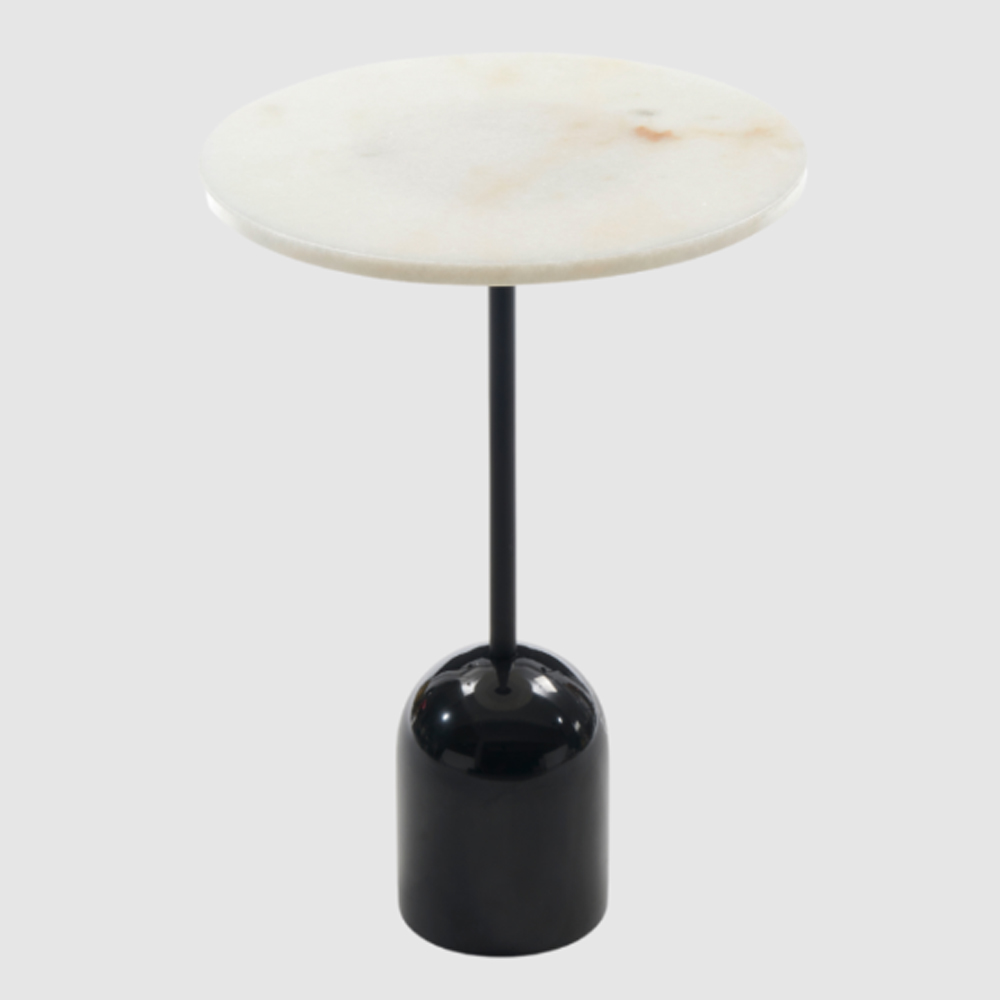 Thorsby Marble Round Lamp Table With Black Metal Pole In White