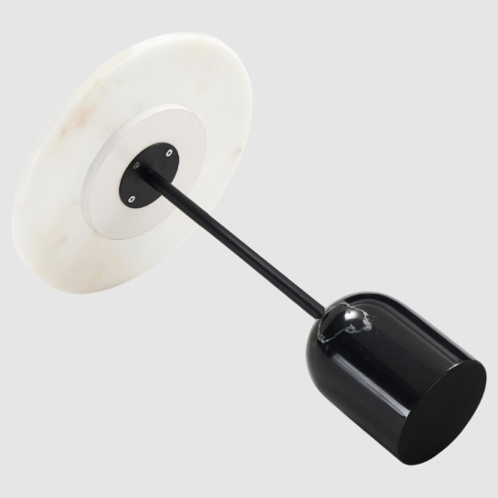 Thorsby Marble Round Lamp Table With Black Metal Pole In White
