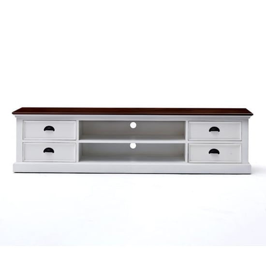 Photo of Throp large wooden tv stand in white distress and deep brown