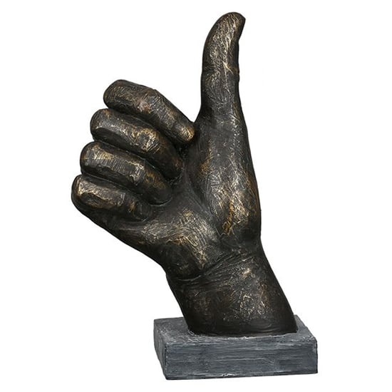 Read more about Thumbs up poly design sculpture in antique bronze and grey
