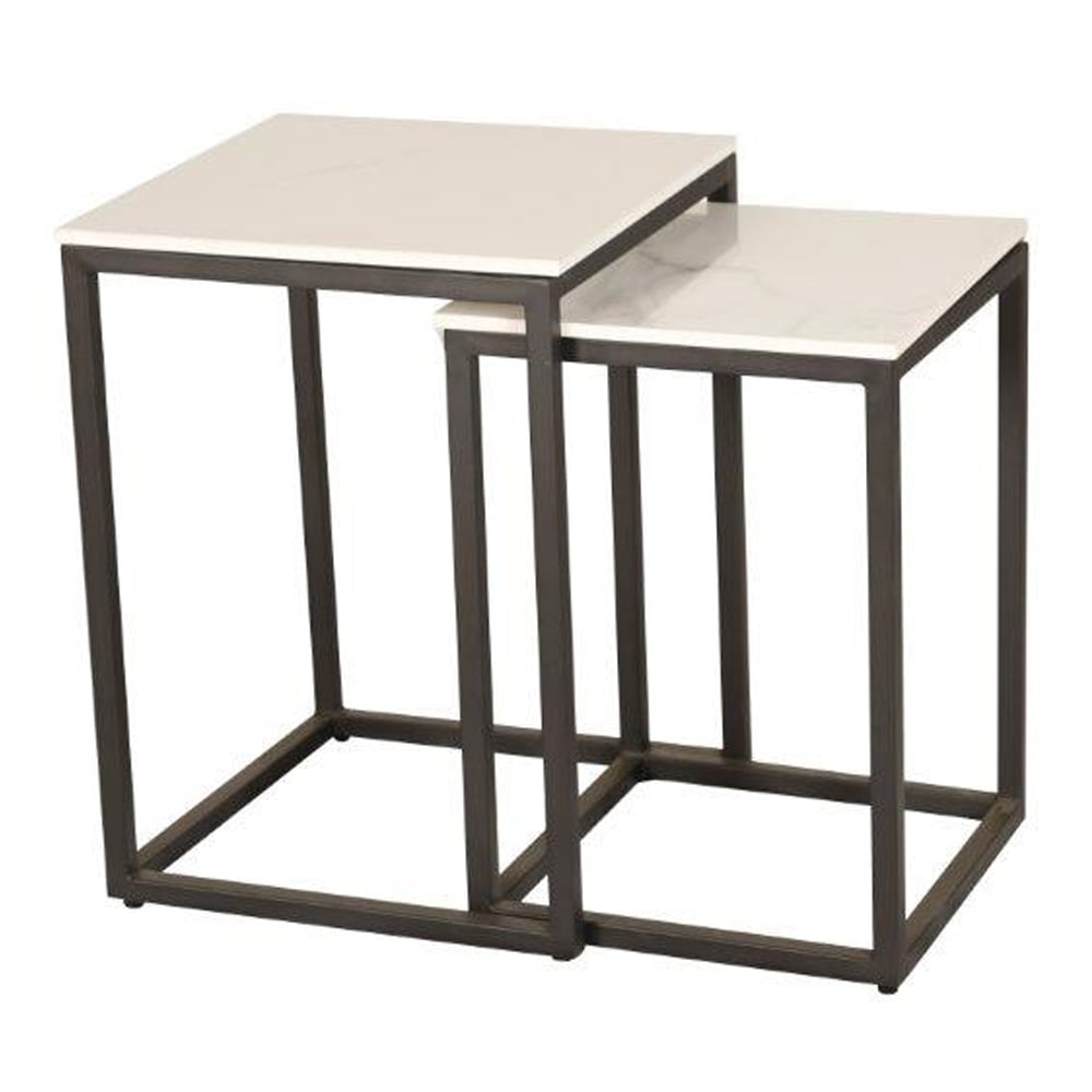 Tiana Ceramic Square Nest Of 2 Tables In White