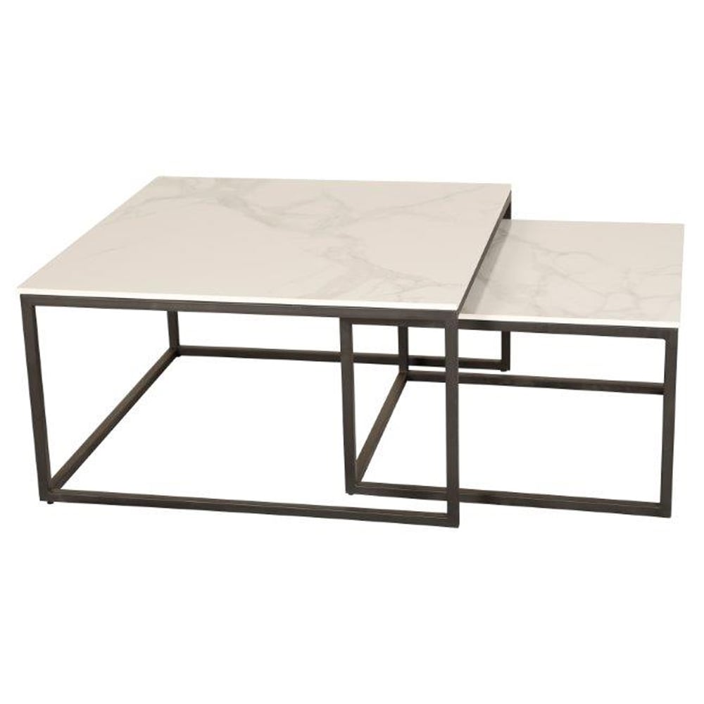 Tiana Ceramic Square Nesting Coffee Tables In White