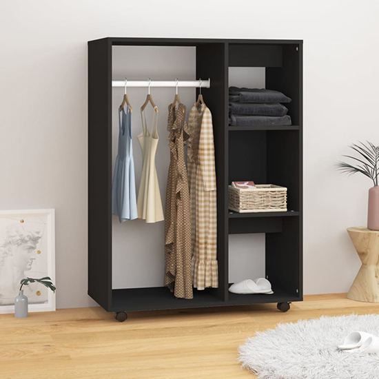 Tiara Wooden Open Wardrobe With 3 Shelves In Black Furniture in Fashion