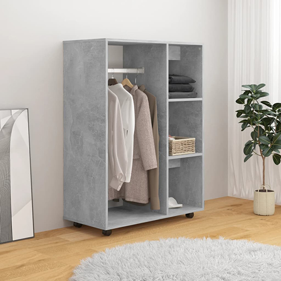 Tiara Wooden Open Wardrobe With 3 Shelves In Concrete Effect