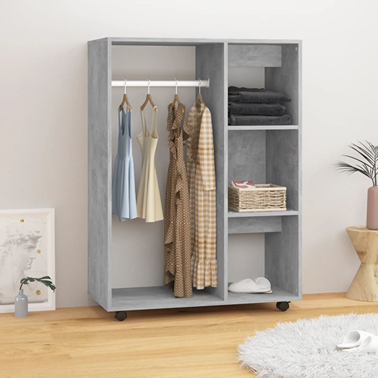 Tiara Wooden Open Wardrobe With 3 Shelves In Concrete Effect
