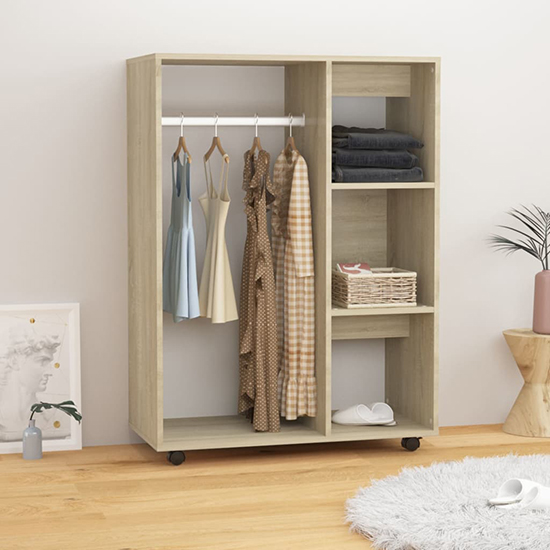 Tiara Wooden Open Wardrobe With 3 Shelves In Sonoma Oak Furniture in