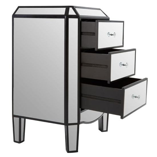Tiffani Mirrored Glass Chest Of 3 Drawers In Black And Silver_2