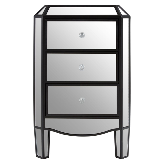Tiffani Mirrored Glass Chest Of 3 Drawers In Black And Silver_3