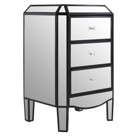 Tiffani Mirrored Glass Chest Of 3 Drawers In Black And Silver_1
