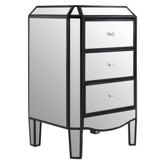 Product photograph of Tiffani Mirrored Glass Chest Of 3 Drawers In Black And Silver from Furniture in Fashion