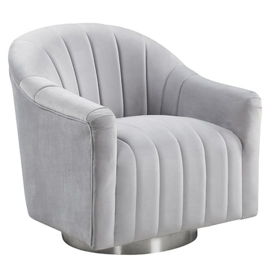 Product photograph of Tiffani Velvet Swivel Lounge Chaise Chair In Silver from Furniture in Fashion