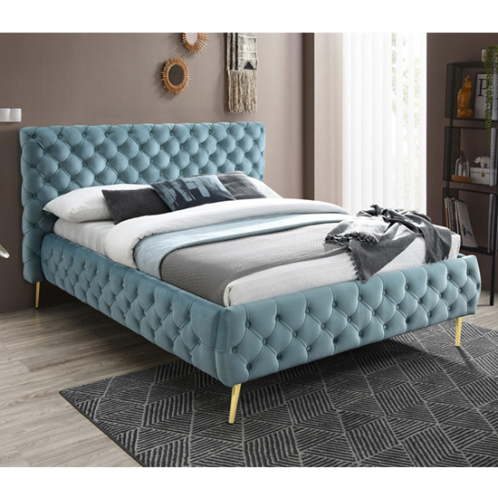 Photo of Tiffar velvet upholstered king size bed in crystal