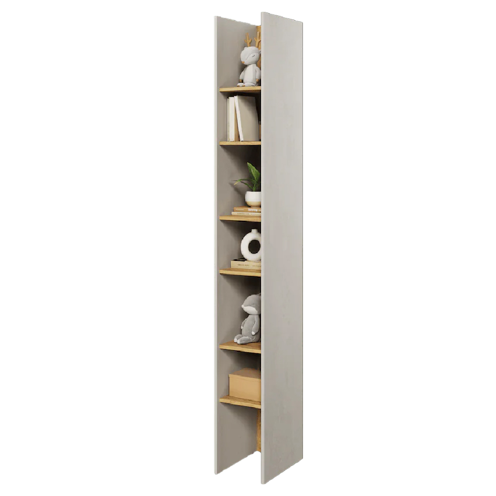 Tifton Wooden Bookcase With 6 Shelves In Silk Flou And Oak