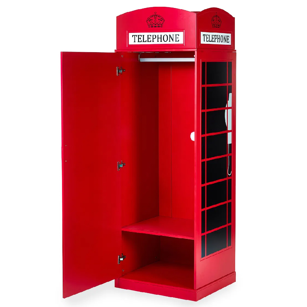 Tifton Wooden Telephone Box Wardrobe With 1 Door In Red